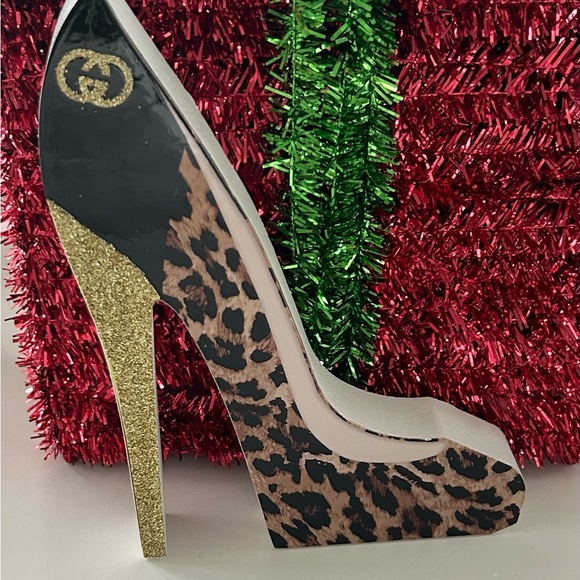 Gucci Inspired Leopard Stiletto High Heel Art Decor Luxury Glam Home Accent NWT - Picture 2 of 5